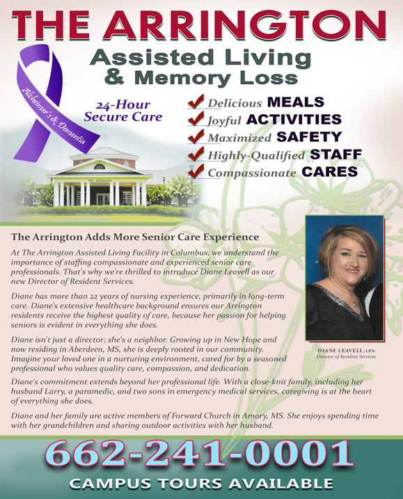 the modern and ultra clean assisted living community of The Arrington at The Pointe in Historic Columbus Mississippi